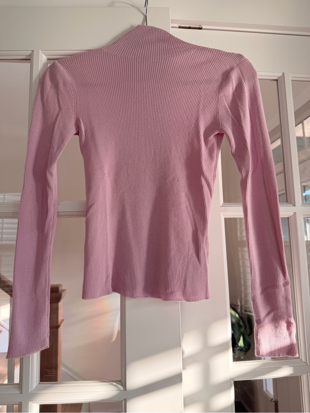 Zara Wool & Mulberry Silk Ribbed Mock Neck Top S
